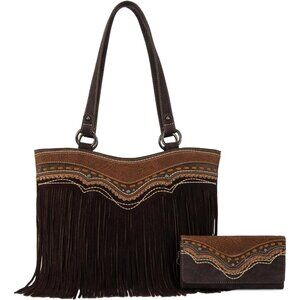 Chic Vegan Leather Western Tote Bag & Matching Wallet Set for Stylish Women